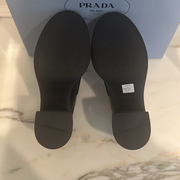 NIB Prada Chocolate Brushed Leather Heeled Loafer Mules EU 37.5 US 7.5 - Picture 7 of 11